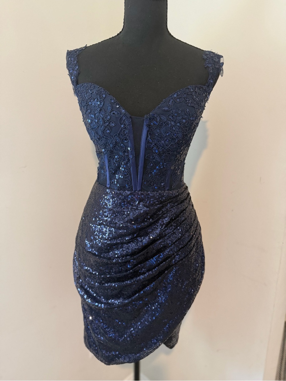 Navy Sparkly HOCO / Cocktail off the shoulder Dress size S